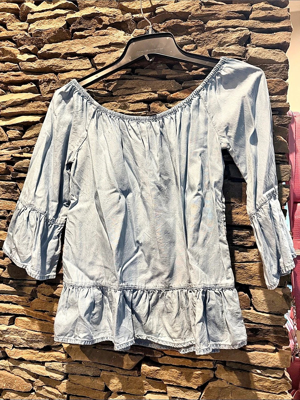 Soho Blue Peasant Blouse Size Small Like New